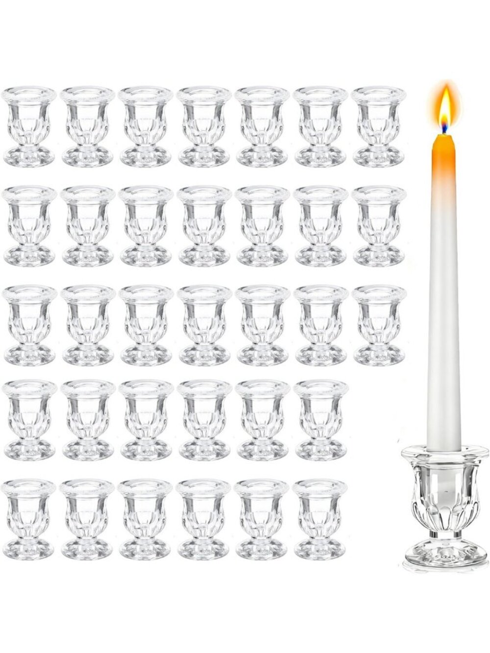 48 Clear Glass Taper Candle Holders - Elegant 2.5in Candle Holders for Home